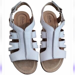 Clarks April Belle Women's White Leather Sandals 9 1/2 W